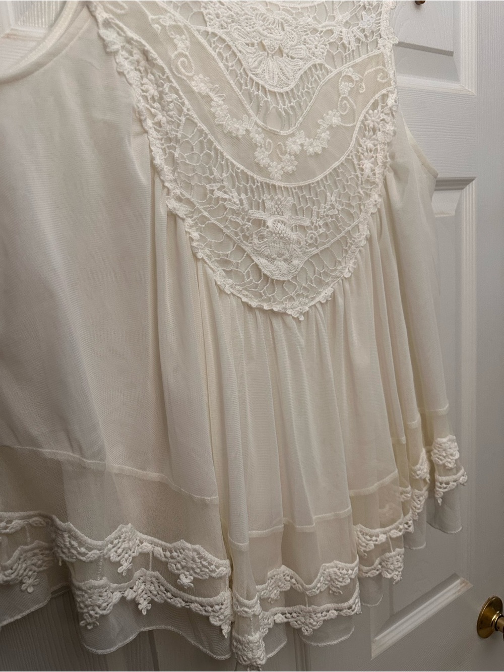 Indigo Blue Cream Lace Crochet Tiered Boho Blouse